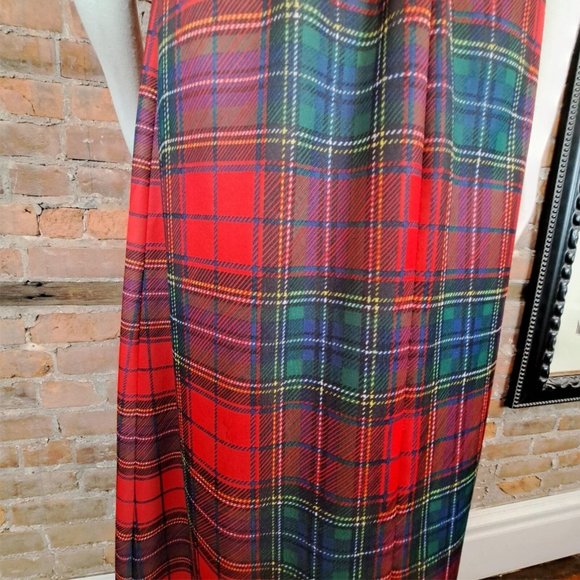 Vintage 1970s Plaid Dress Polyester Red Green White Maxi Empire Waist  Size 9 - Picture 6 of 7